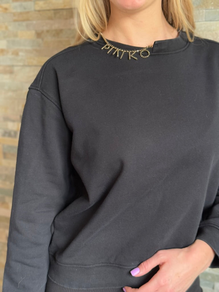 Mikina dámská Pinko černá Marybell Maglia Felpa logo strass