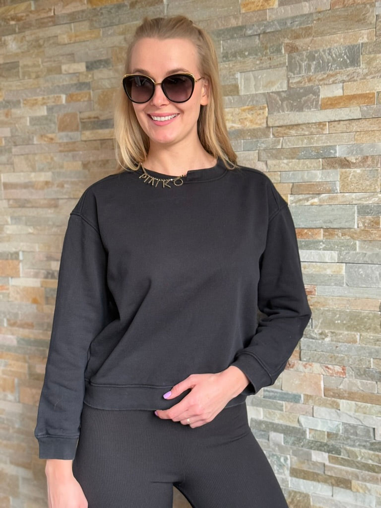 Mikina dámská Pinko černá Marybell Maglia Felpa logo strass