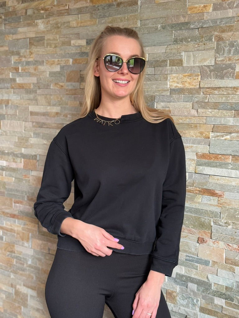 Mikina dámská Pinko černá Marybell Maglia Felpa logo strass