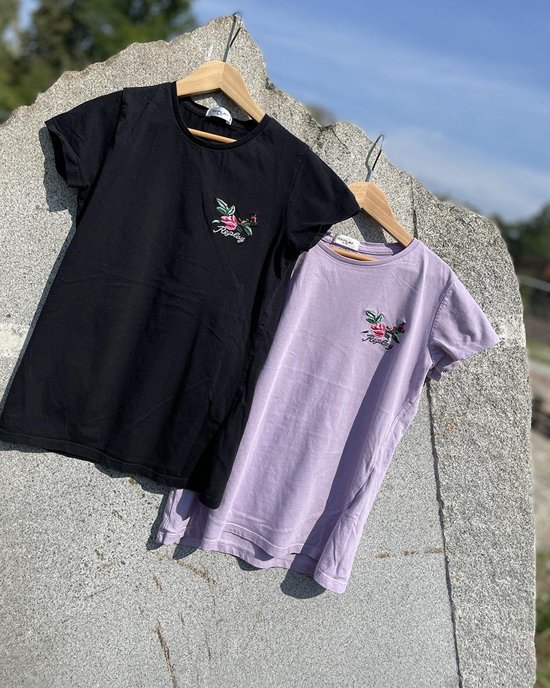 Triko dětské Replay fialkové s výšivkou