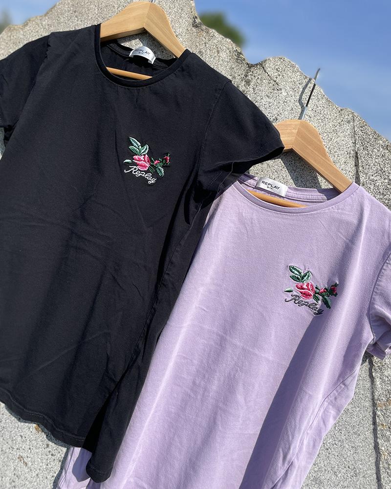 Triko dětské Replay fialkové s výšivkou