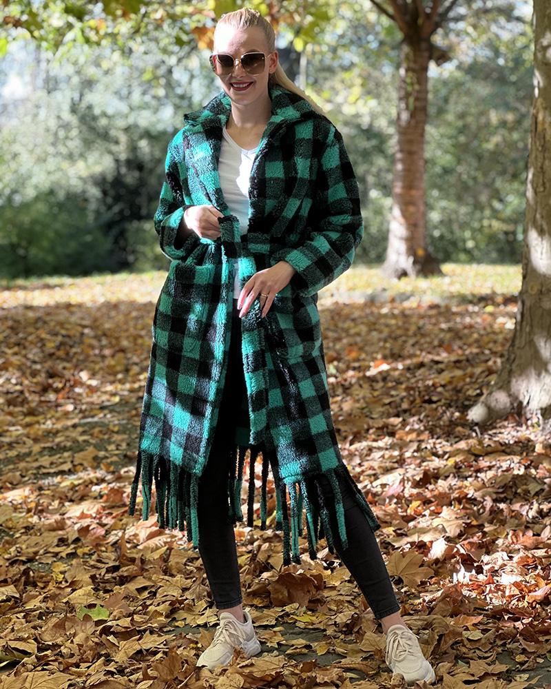 Kabát dámský Replay zelený s třásněmi