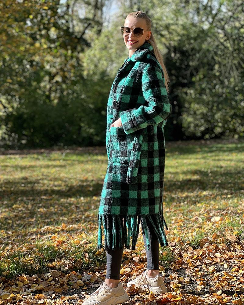 Kabát dámský Replay zelený s třásněmi