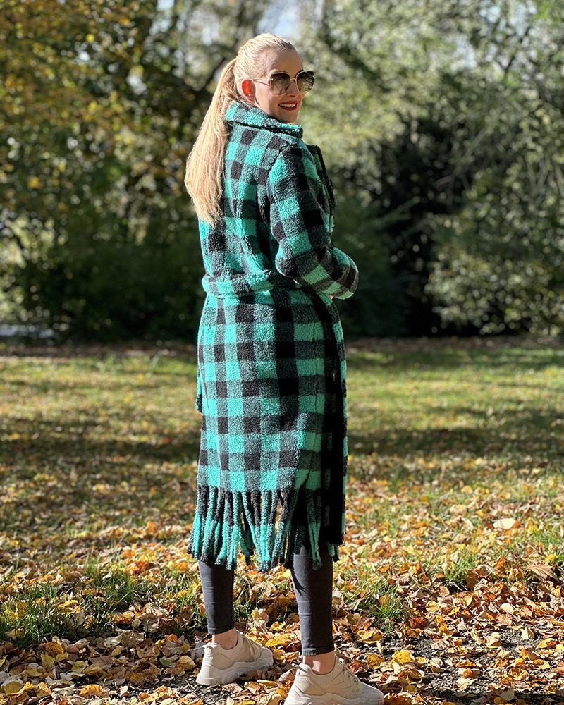 Kabát dámský Replay zelený s třásněmi