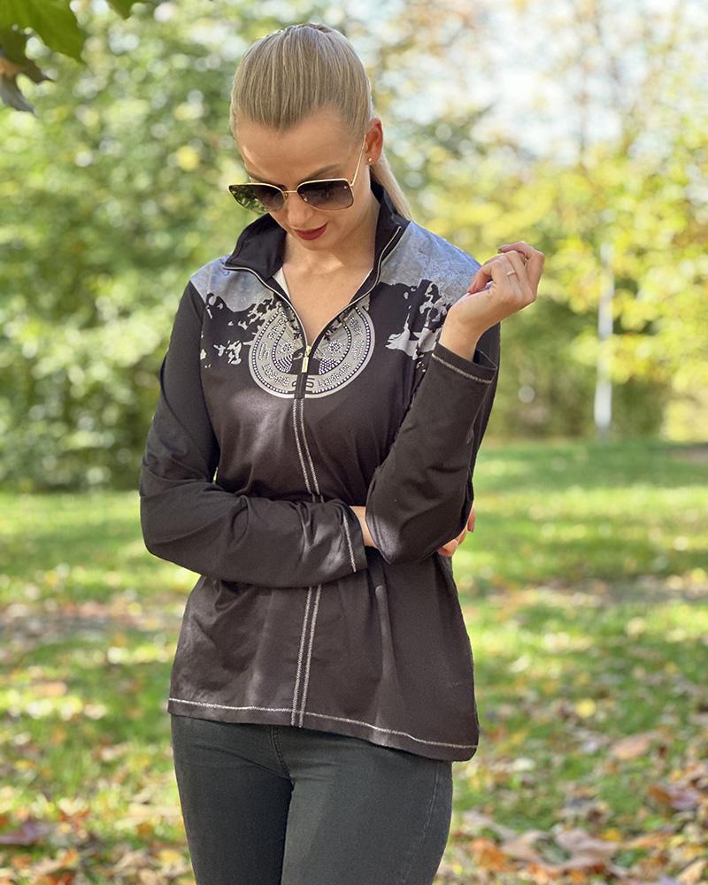 Women's black Sportalm turtleneck with silver ski applications