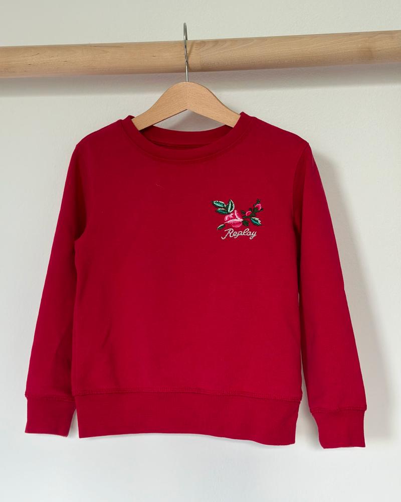 Mikina dětská Replay růžová s výšivkou květin