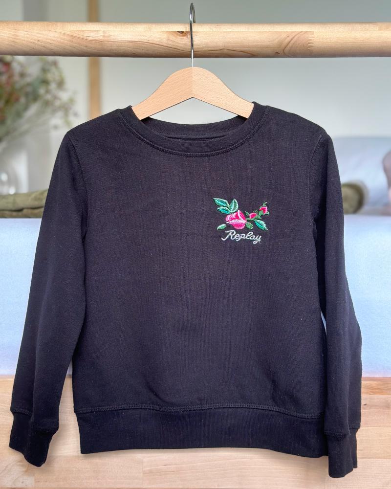Replay children's sweatshirt black with flower embroidery