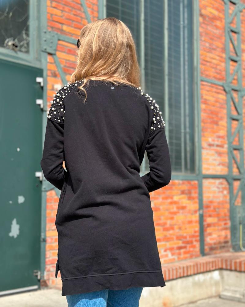 Women's sweatshirt Twinset black with pearls