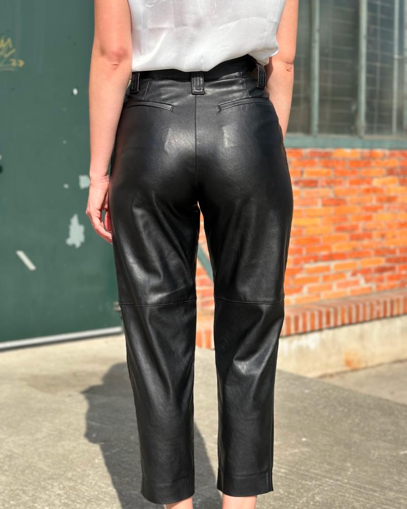 Pinko women's black leather pants with a high waist