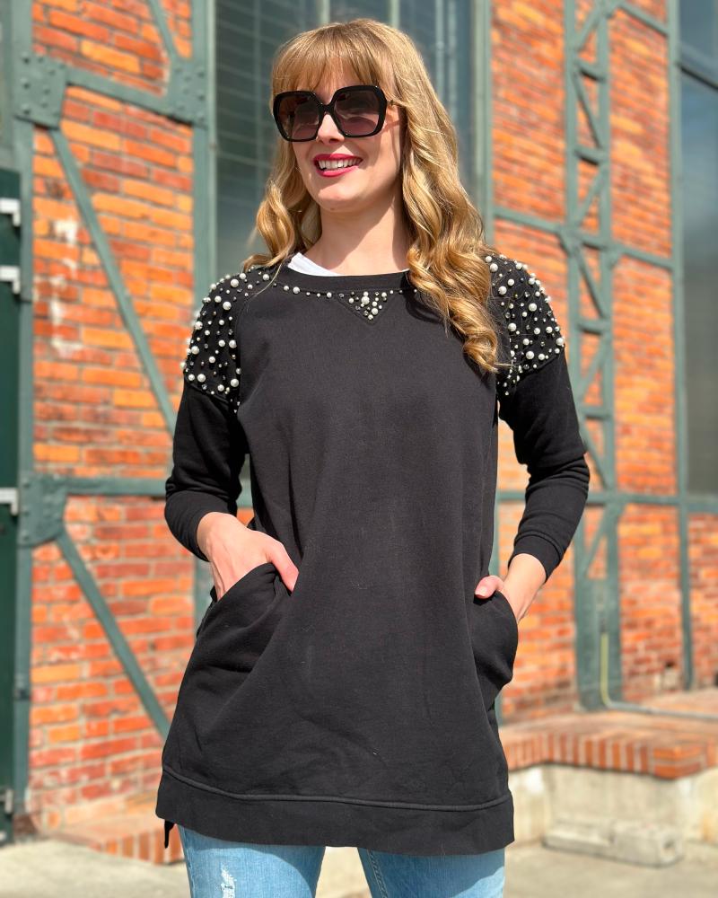 Women's sweatshirt Twinset black with pearls