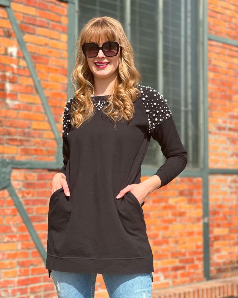 Women's sweatshirt Twinset black with pearls