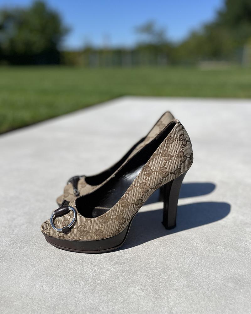 Women's pumps Gucci GG FABRIC HORSEBIT beige