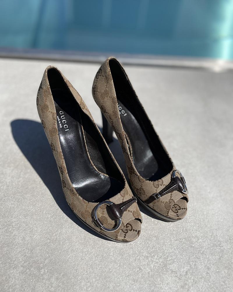 Women's pumps Gucci GG FABRIC HORSEBIT beige