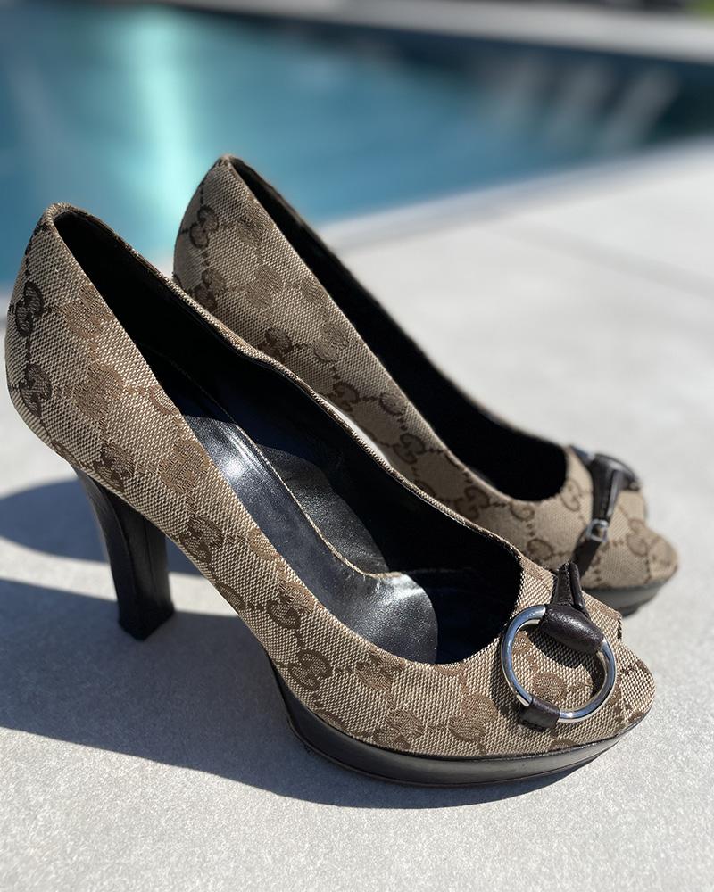 Lodičky dámské Gucci GG FABRIC HORSEBIT béžové