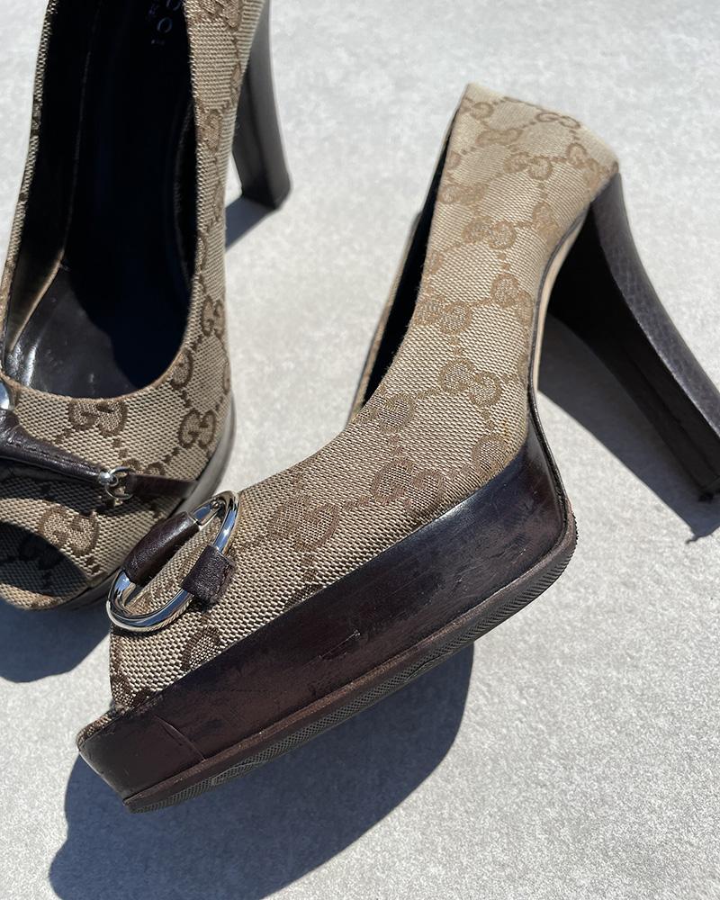 Women's pumps Gucci GG FABRIC HORSEBIT beige