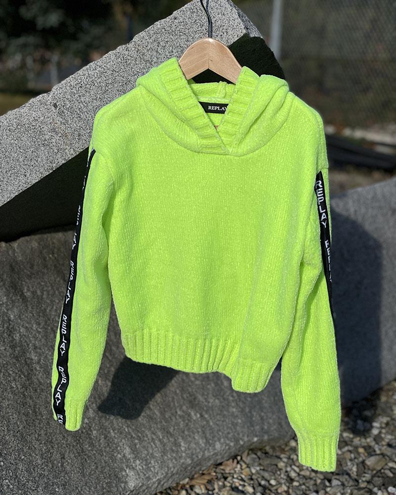 Svetr dětský Replay CROPP neonový s kapucí