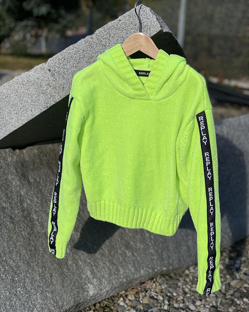 Svetr dětský Replay CROPP neonový s kapucí