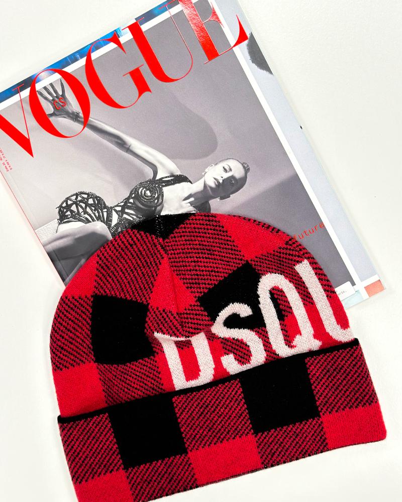 Čepice pánská Dsquared2 červená károvaná