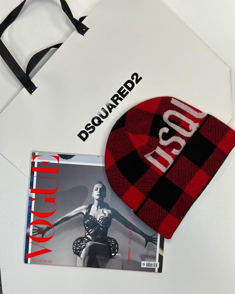 Čepice pánská Dsquared2 červená károvaná