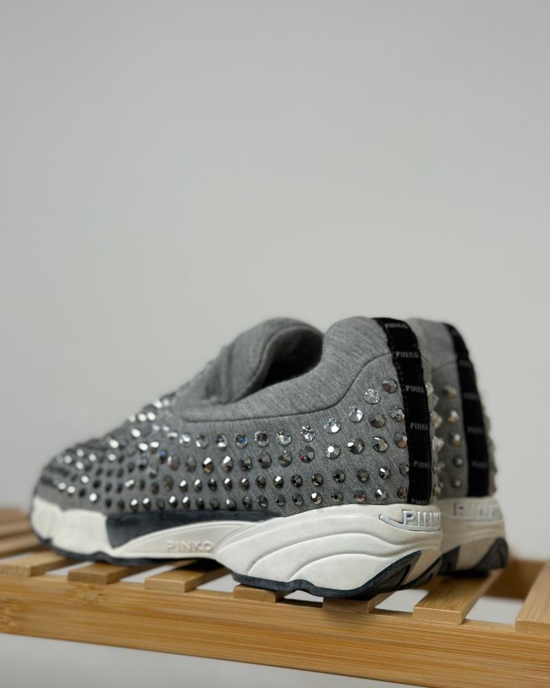 Pinko women's sneakers gray with rhinestones
