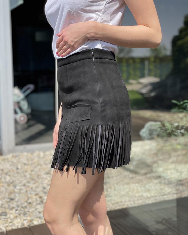 Women's skirt Replay black with fringes