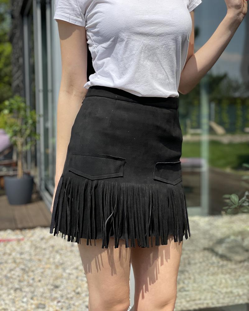 Women's skirt Replay black with fringes