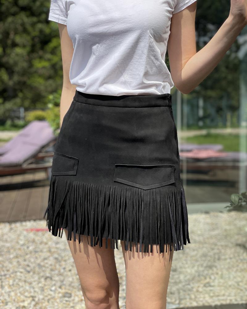 Women's skirt Replay black with fringes