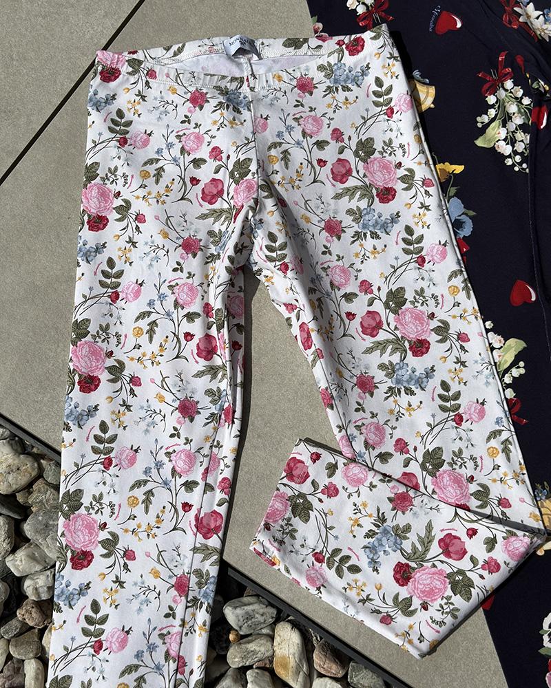 Children's leggings Monnalisa white with flowers