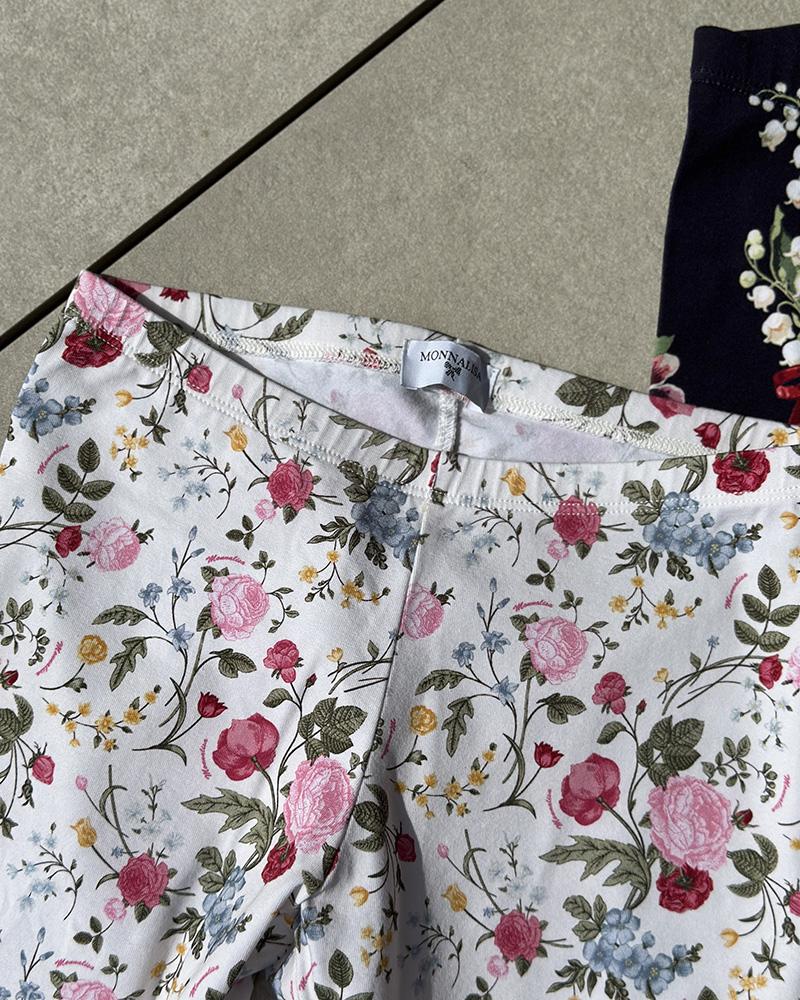 Children's leggings Monnalisa white with flowers