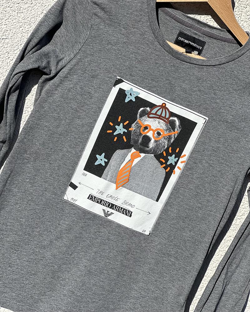 Triko dětské Emporio Armani šedé s dlouhým rukávem