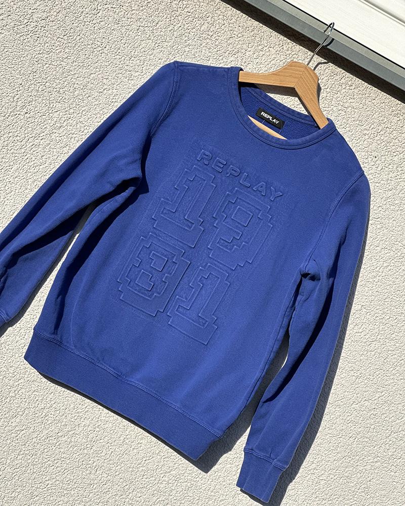 Mikina dětská Replay modrá s vytlačeným nápisem a obrazci