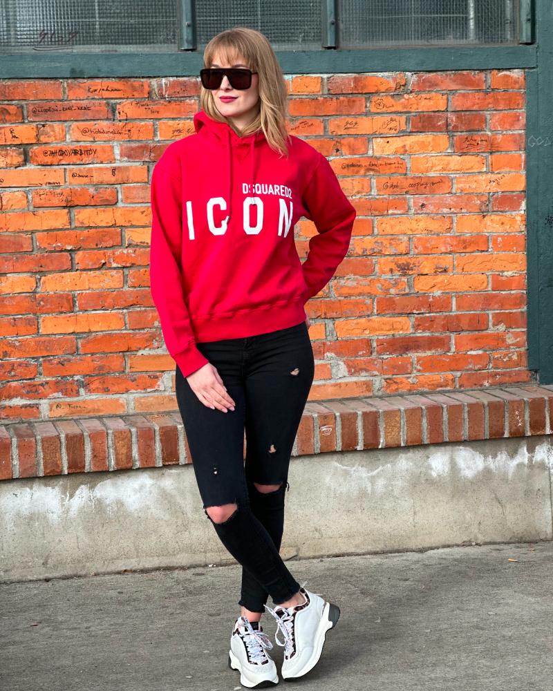 Mikina dámská Dsquared2 ICON červená s kapucí