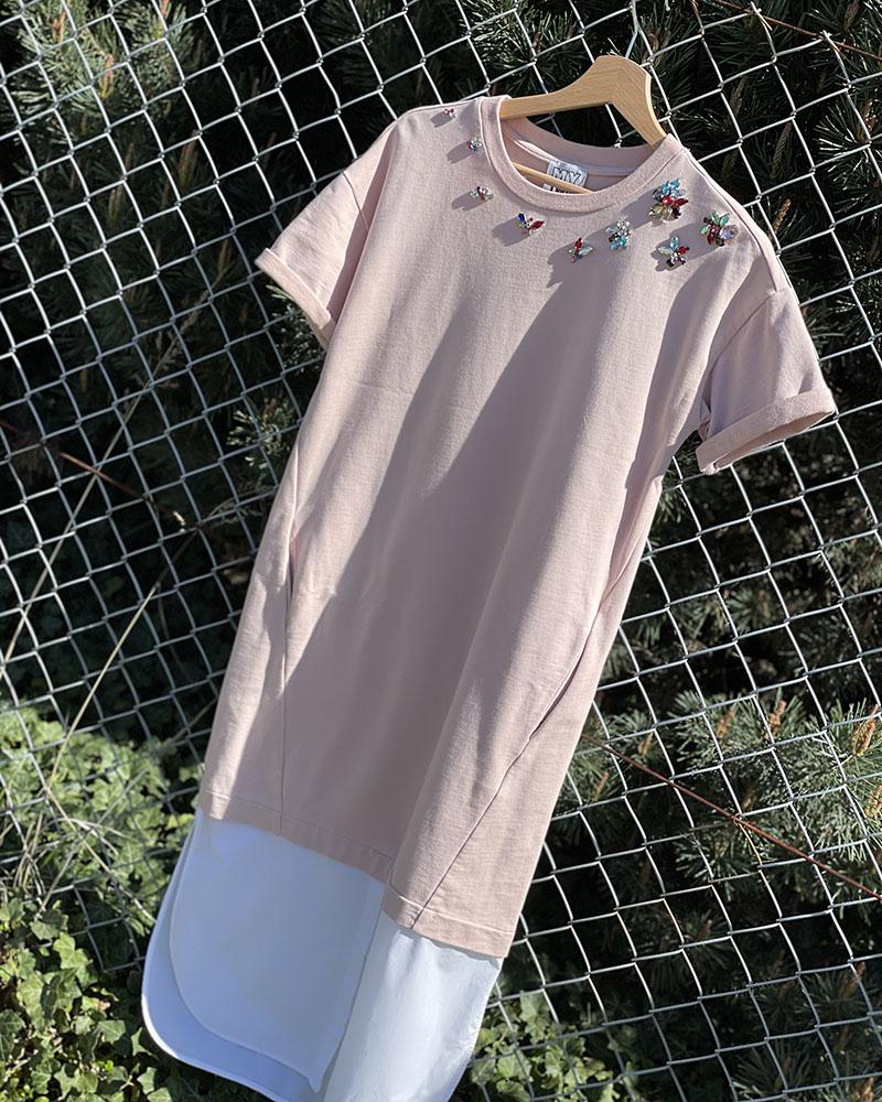 Women's dress Twinset cream with rhinestones