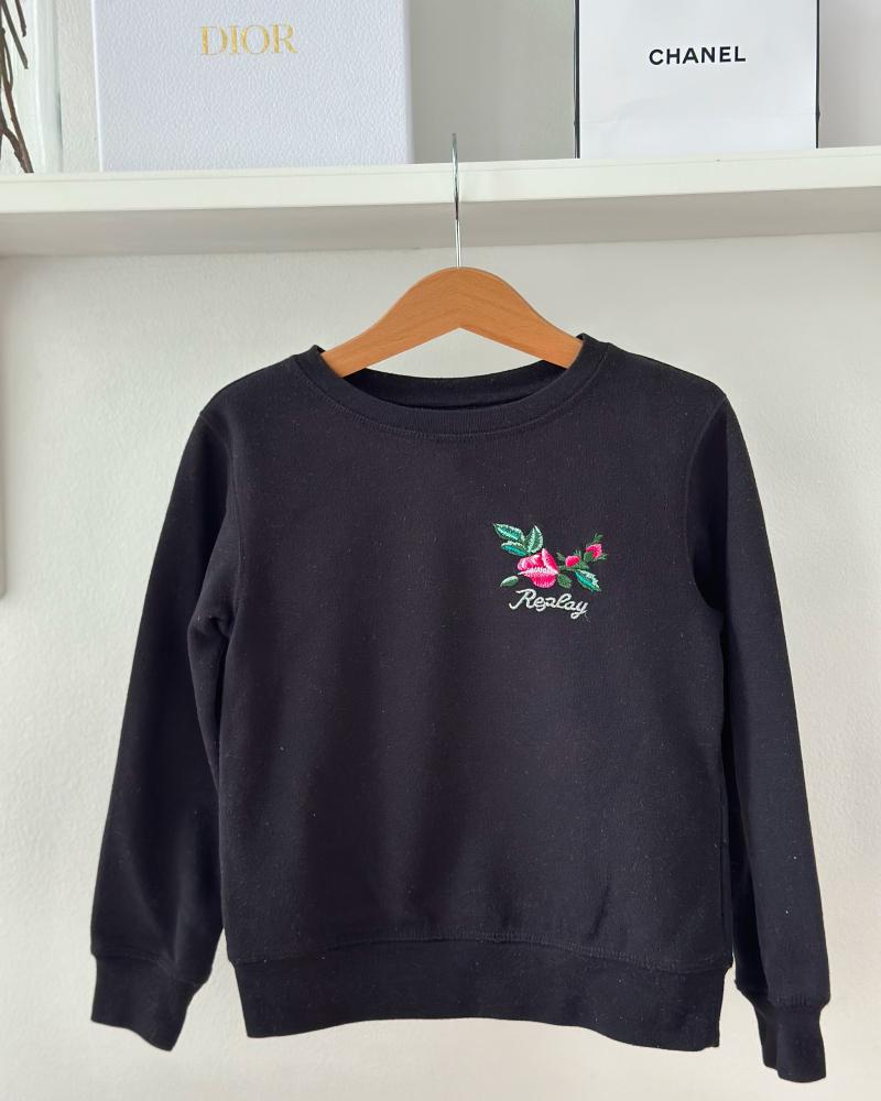 Replay children's sweatshirt black with flower embroidery