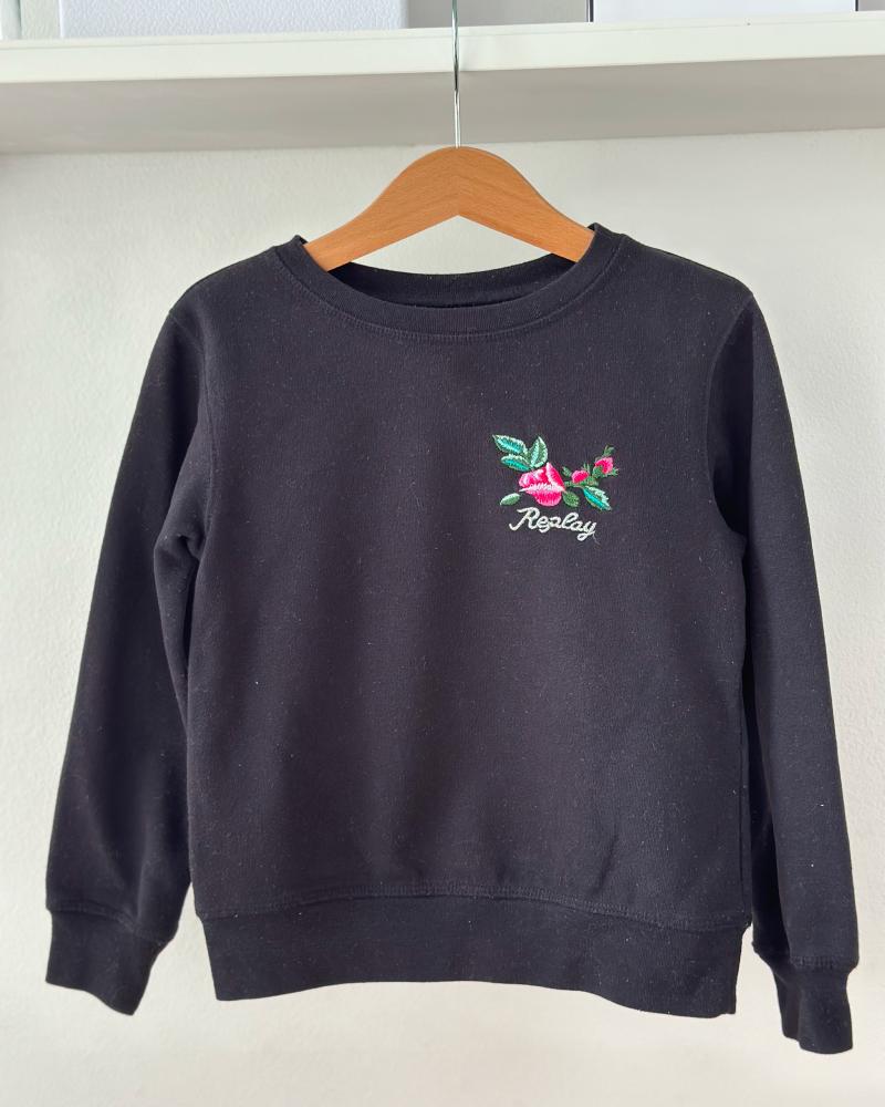 Replay children's sweatshirt black with flower embroidery