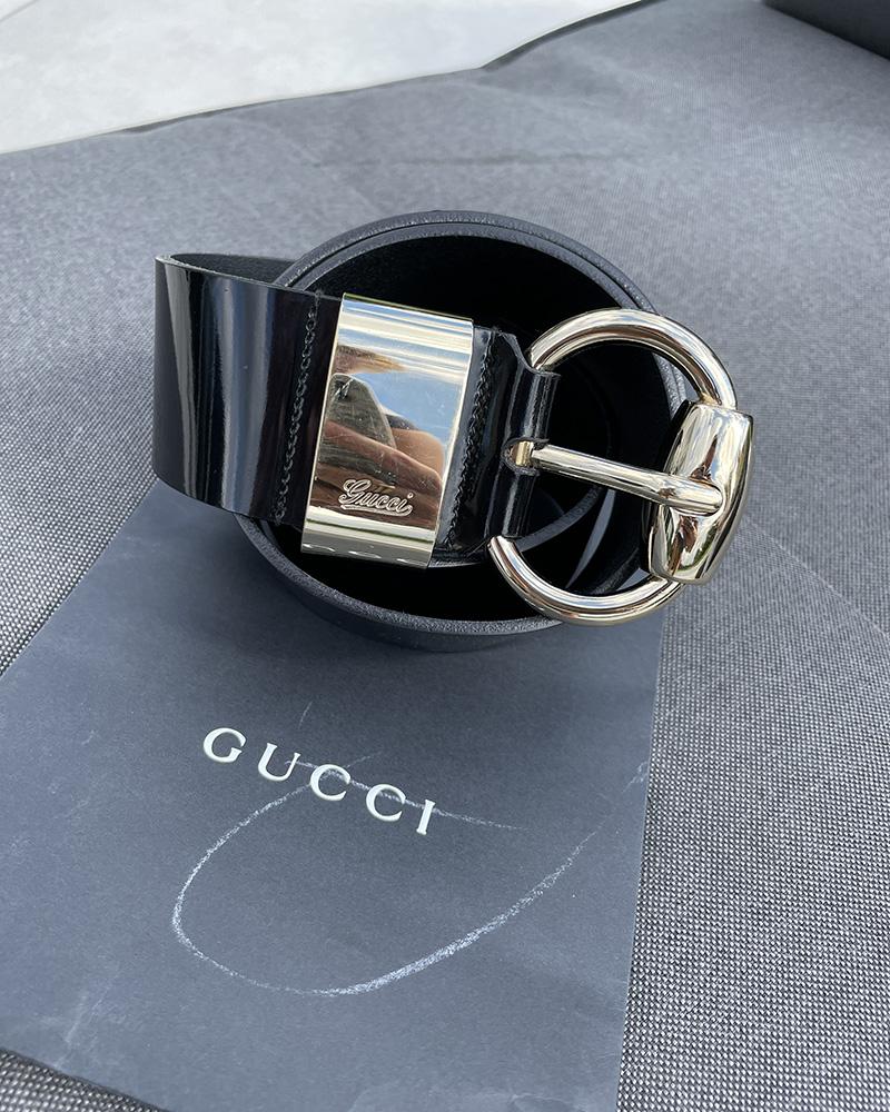 Opasek dámský Gucci GUCCISSIMA černý lesklý