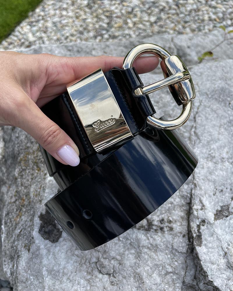 Opasek dámský Gucci GUCCISSIMA černý lesklý