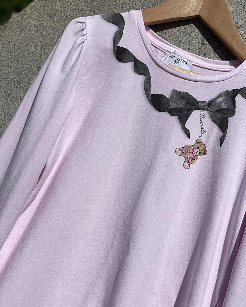 T-shirt for children Monnalisa light pink with ribbon