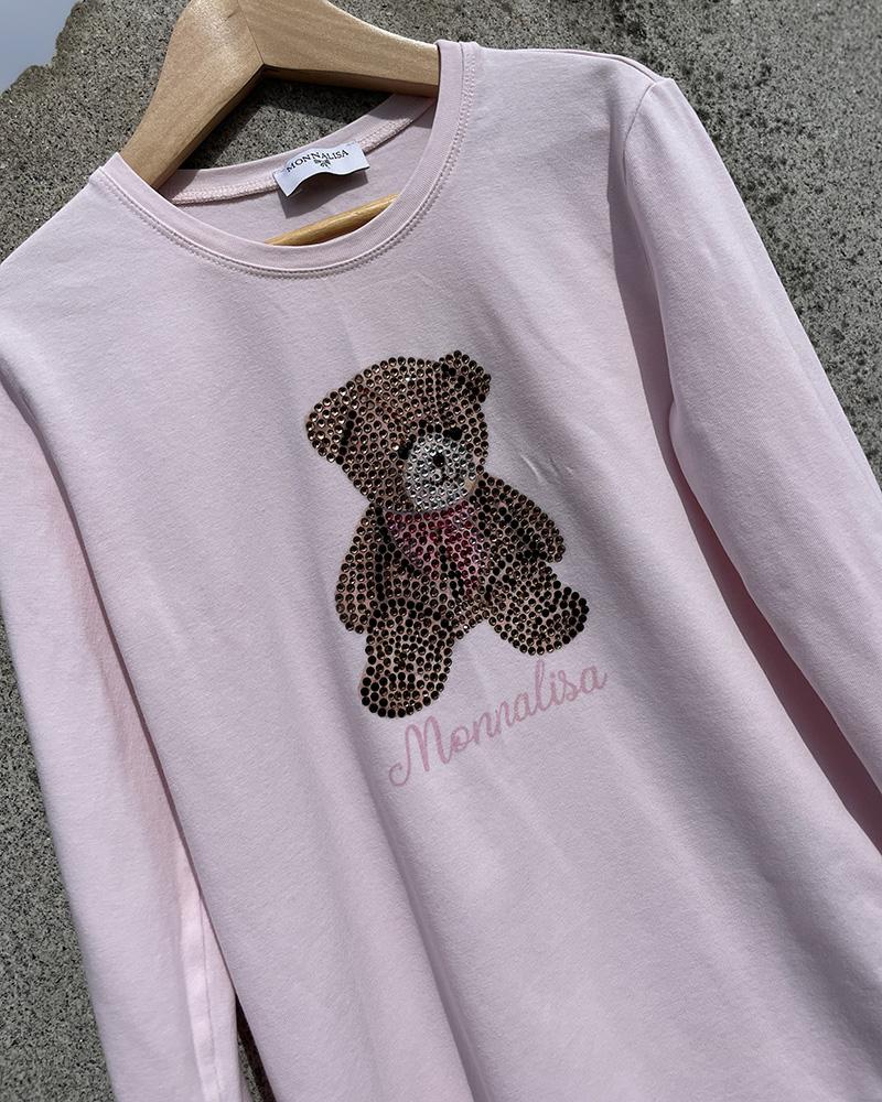 Children's t-shirt Monnalisa light pink with a teddy bear