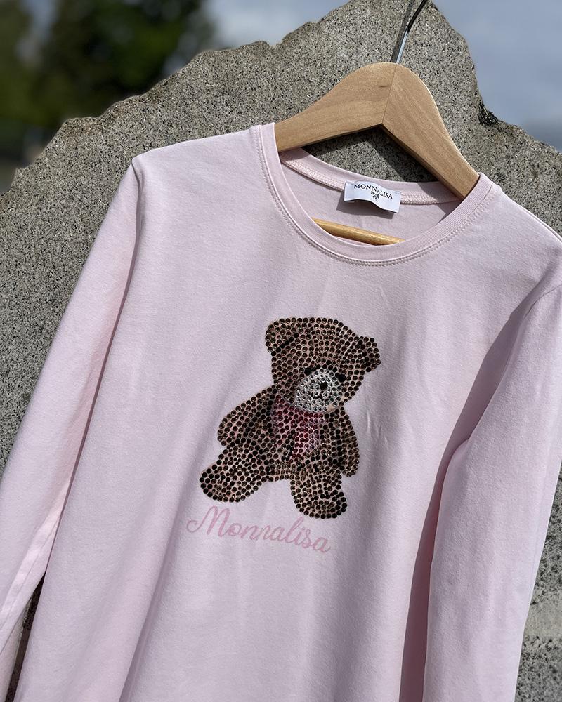 Children's t-shirt Monnalisa light pink with a teddy bear