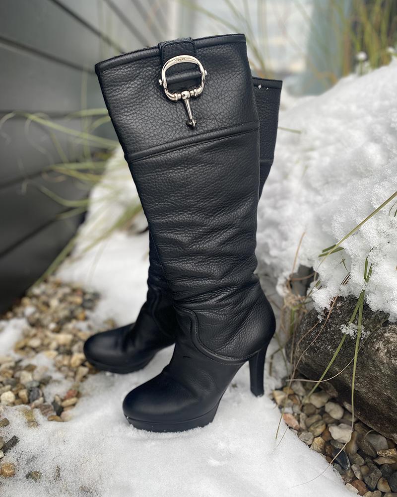 Kozačky dámské Gucci černé na podpatku