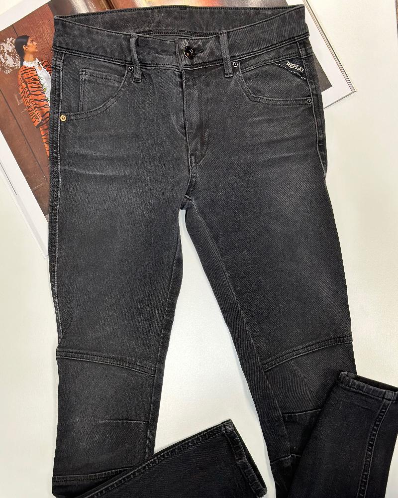 Replay women's jeans black-grey with stitched knees