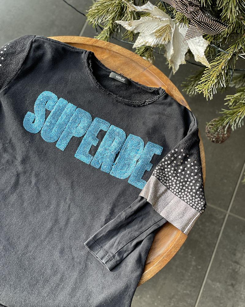 Children's sweatshirt Replay SUPERBE black with sequins