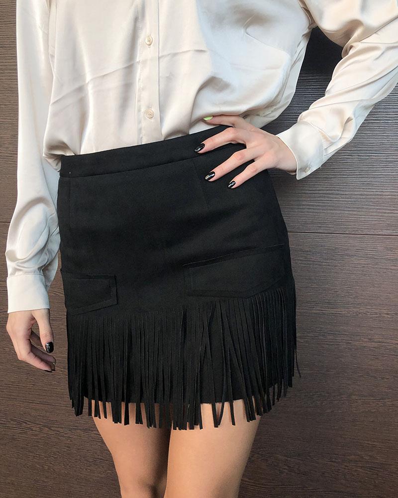 Women's skirt Replay black with fringes
