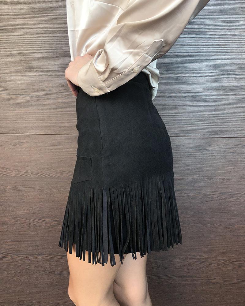 Women's skirt Replay black with fringes
