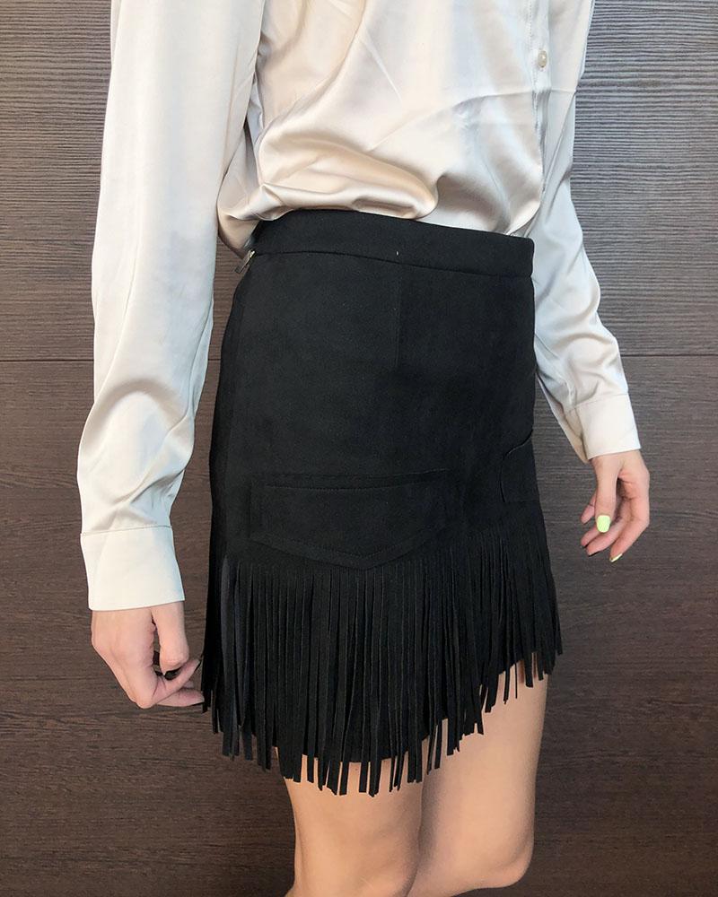 Women's skirt Replay black with fringes