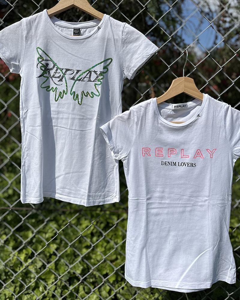 Triko dětské Replay bílé se zelenými křídly