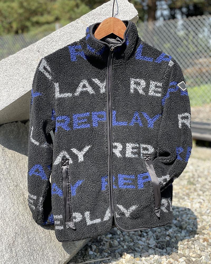 Mikina dětská Replay černá chlupatá s nápisy