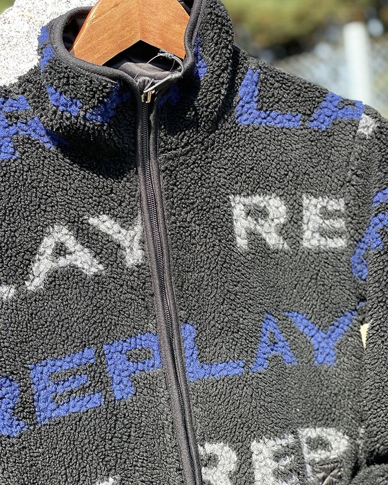 Mikina dětská Replay černá chlupatá s nápisy