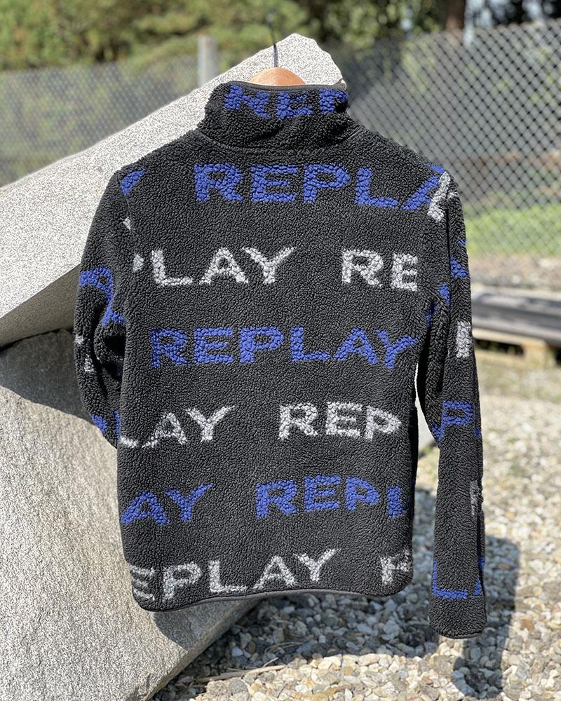 Mikina dětská Replay černá chlupatá s nápisy